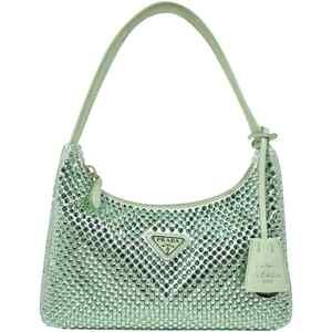 Prada Re-Edition 2000 Green Satin Crystal Nylon Shoulder Top Handle Hobo Bag